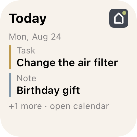 Today widget: change the air filter, and a birthday gift note