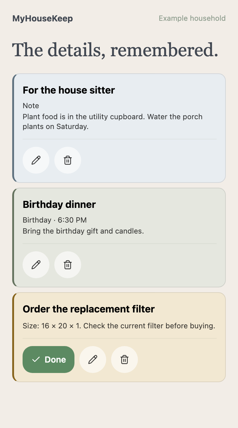 Shared house sitter note with plant care instructions