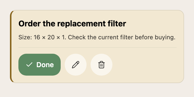 Reminder to order a replacement filter with its saved size