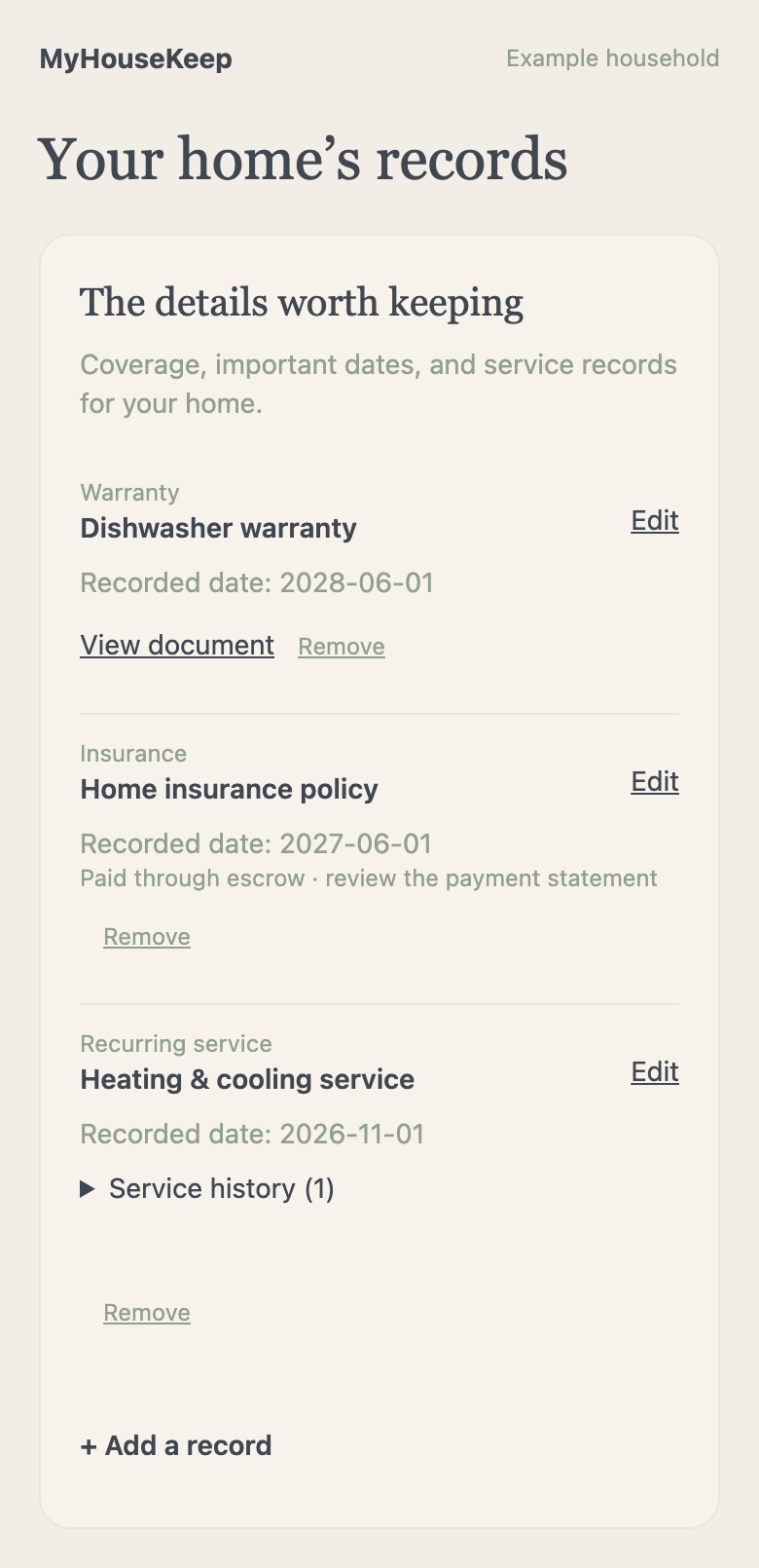 Saved dishwasher warranty and its document link