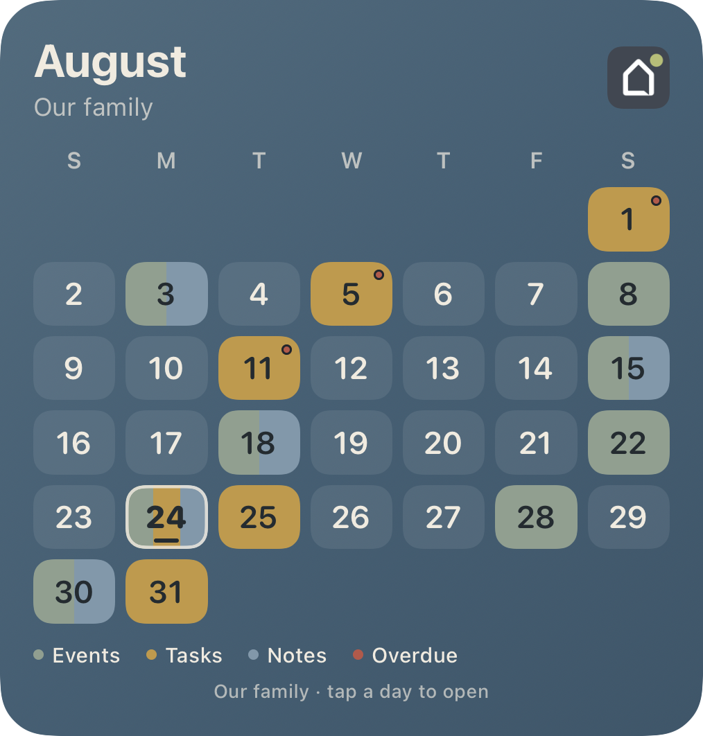 Actual MyHouseKeep month Home Screen widget