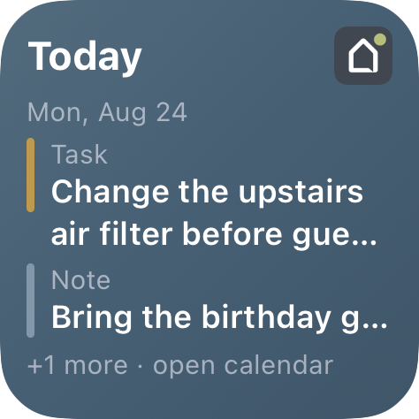Actual MyHouseKeep Today Home Screen widget