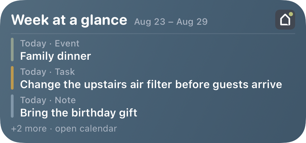 Actual MyHouseKeep week Home Screen widget